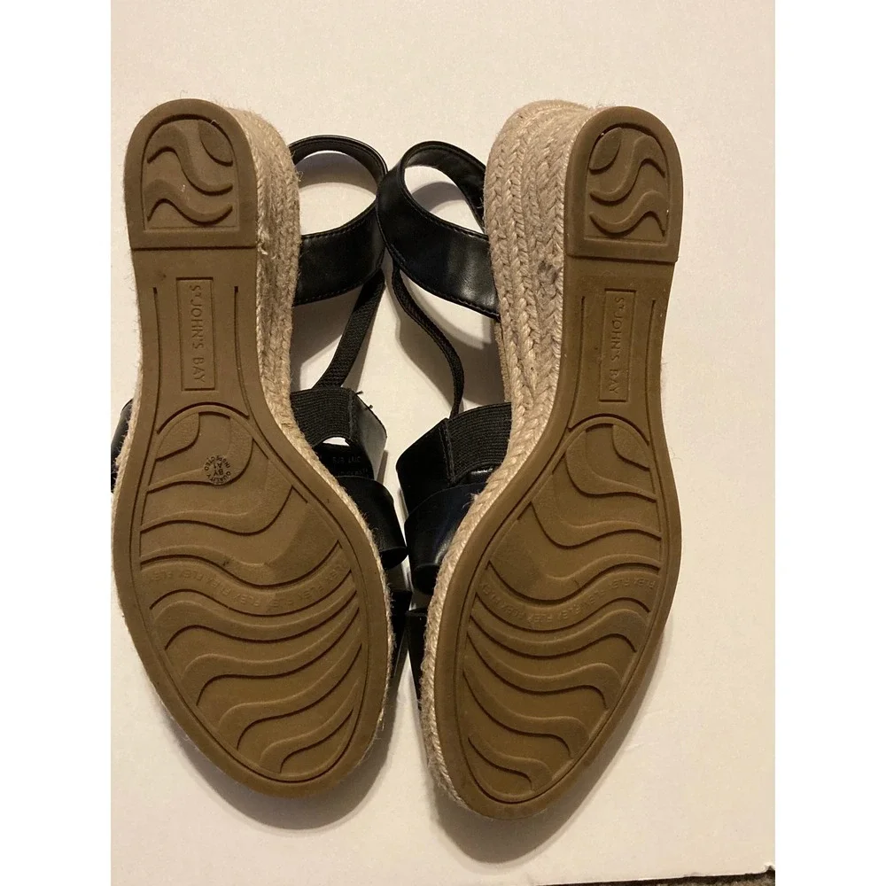 St.‎ John's Bay Lucy Black Espadrille Wedge Sandals Memory Foam Womens 8M